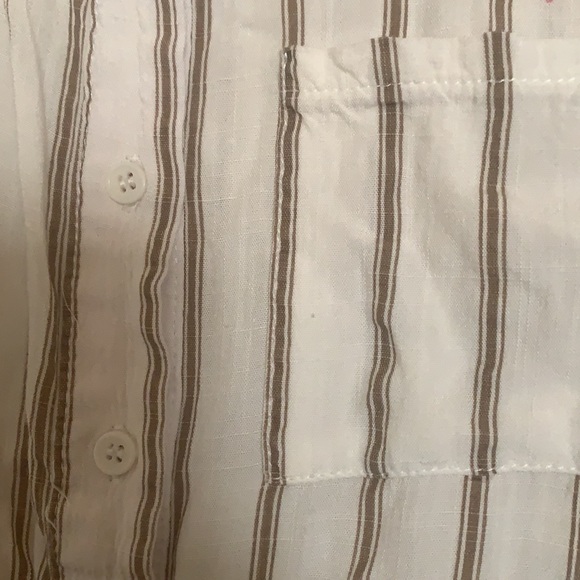 Boho White Striped Short Sleeve Button Up Medium - Picture 2 of 4